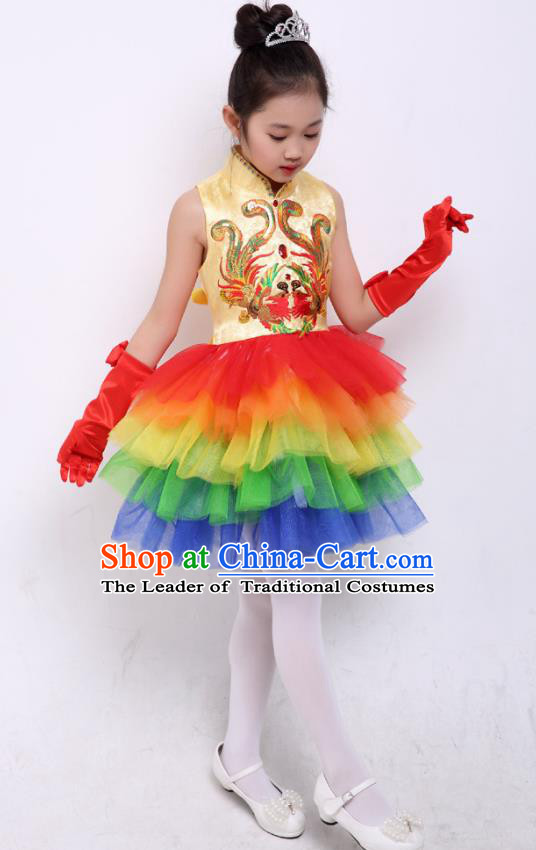 Chinese Traditional Folk Dance Costumes Chorus Dance Red Dress Children Classical Dance Clothing for Kids