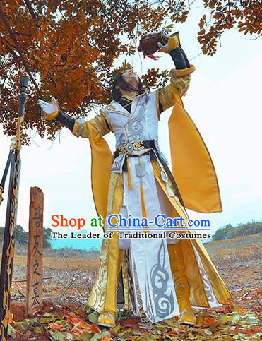 China Ancient Cosplay Swordsman Warriors Yellow Costumes Complete Set Chinese Traditional Knight-errant Clothing for Men