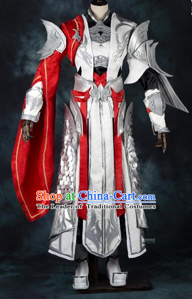 China Ancient Cosplay Chivalrous Expert Swordsman Costumes White Armour Chinese Traditional Knight-errant Clothing for Men