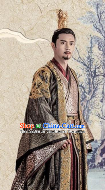 Chinese Ancient Emperor Yang of Sui Dynasty Yang Jian Historical Costume Embroidered Imperial Robe for Men