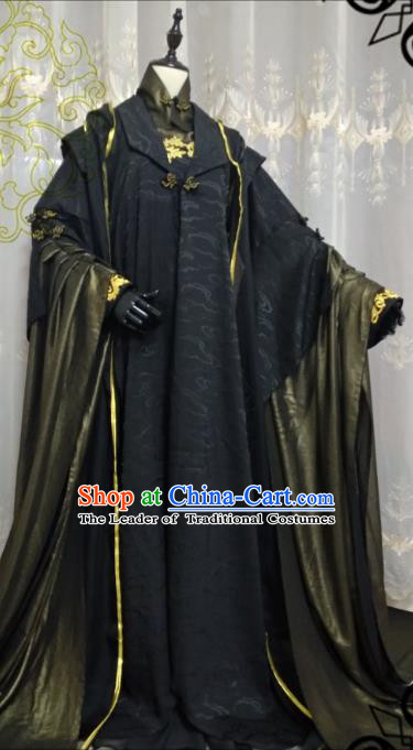 Chinese Ancient Fairy Black Costume Cosplay Swordswoman Clothing Knight Hanfu Dress for Women