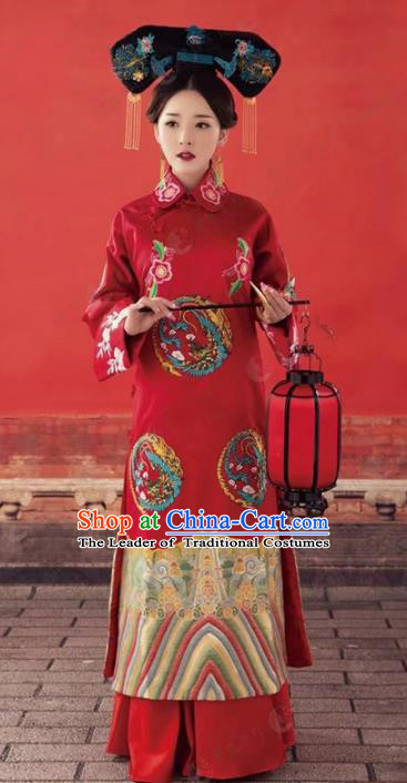 Traditional Chinese Ancient Imperial Concubine Dress Qing Dynasty Princess Embroidered Costume and Headpiece for Women