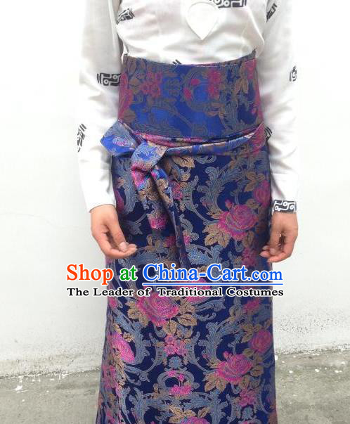 Chinese Traditional Minority Costume Zang Nationality Navy Brocade Bust Skirt for Women