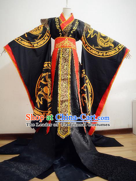 Chinese Ancient Cosplay King Costume Han Dynasty Emperor Embroidered Dragons Clothing for Men