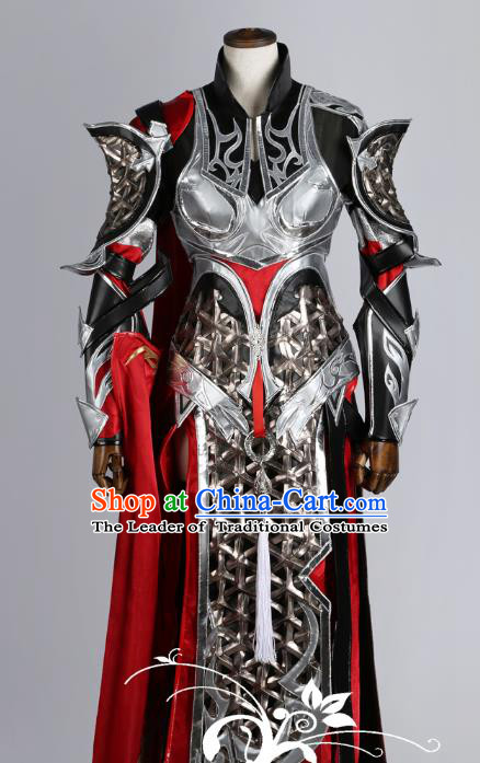 Chinese Traditional Ancient Swordswoman Female General Armour Costume and Boots for Women