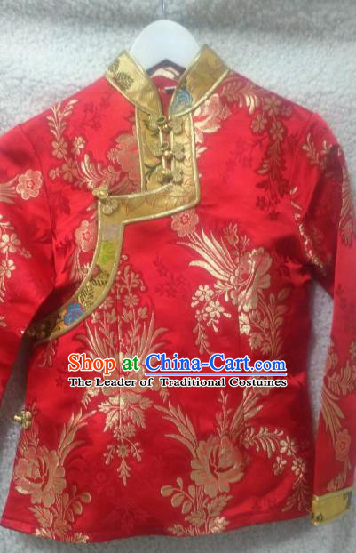 Chinese Traditional Red Tibetan Blouse Minority Costume Zang Nationality Clothing for Women