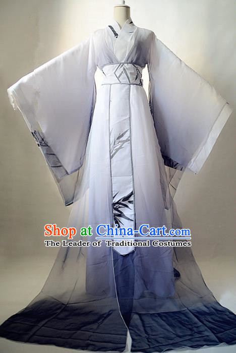 Chinese Han Dynasty Royal Highness Hanfu Ancient Swordsman Printing Bamboo Clothing for Men