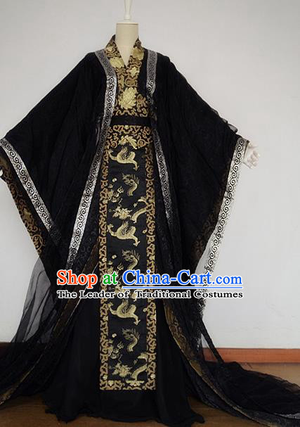 Chinese Han Dynasty Royal Highness Black Hanfu Ancient Swordsman Clothing for Men