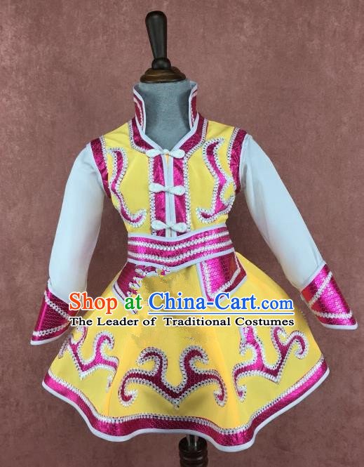 Chinese Traditional Ethnic Children Costume, China Mongolian Minority Folk Dance Clothing for Kids