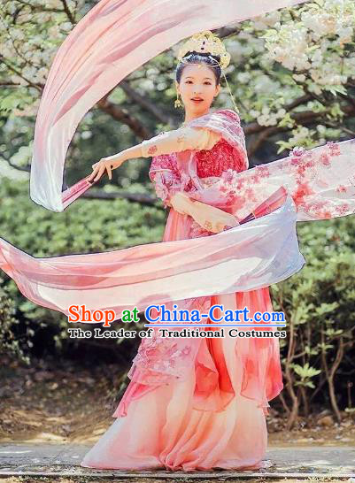 Chinese Ancient Palace Lady Dance Costume Traditional Tang Dynasty Imperial Concubine Embroidered Hanfu Dress for Women