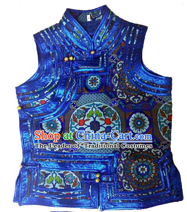 Chinese Mongol Nationality Costume Royalblue Vest Traditional Mongolian Minority Dress for Women