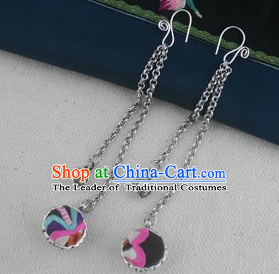 Traditional Chinese Miao Sliver Embroidered Earrings Hmong Ornaments Minority Headwear for Women