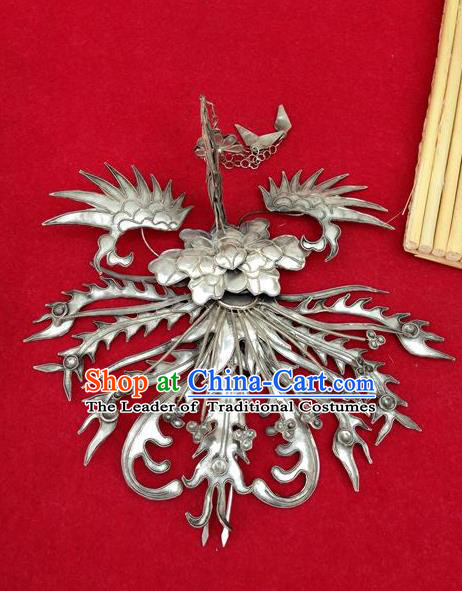 Chinese Traditional Miao Nationality Hair Accessories Miao Sliver Phoenix Hairpins Headwear for Women