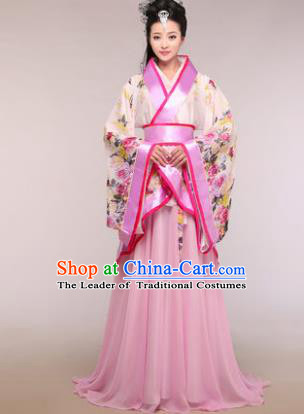 Traditional Chinese Ancient Palace Lady Costume Han Dynasty Princess Pink Hanfu Dress for Women