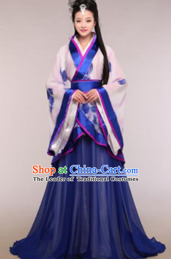 Traditional Chinese Ancient Palace Lady Costume Han Dynasty Princess Royalblue Hanfu Dress for Women