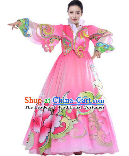 Traditional Chinese Koreans Nationality Pink Dress, China Korean Ethnic Dance Costume for Women