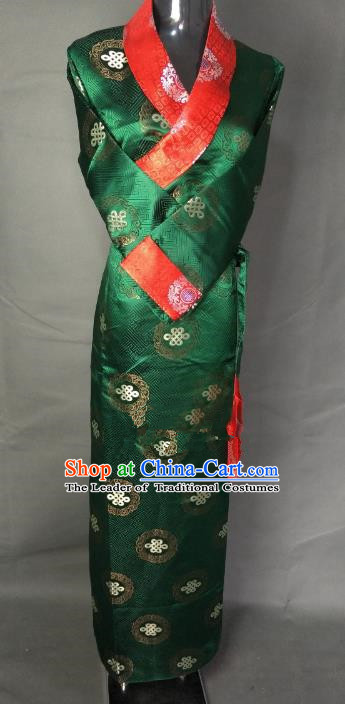 Chinese Traditional Zang Nationality Clothing Green Tibetan Robe, China Tibetan Ethnic Heishui Dance Costume for Women