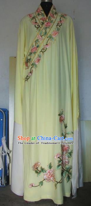 Chinese Traditional Beijing Opera Niche Costumes China Peking Opera Embroidered Peony Yellow Robe for Adults