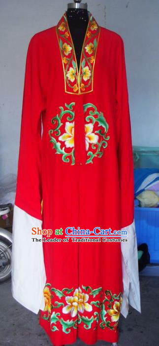 Chinese Traditional Beijing Opera Scholar Costumes China Peking Opera Niche Embroidered Peony Red Robe for Adults