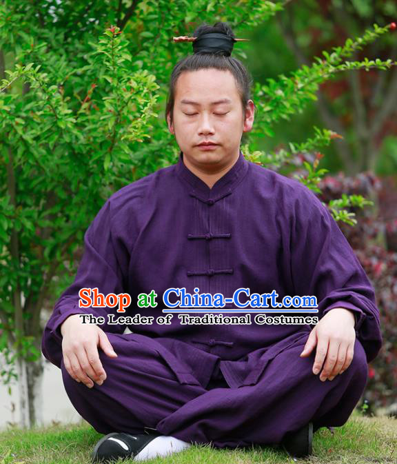 Chinese Traditional Martial Arts Costume Tai Chi Kung Fu Purple Clothing for Men