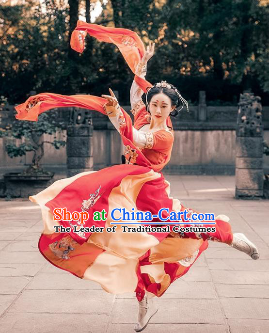 Ancient Chinese Tang Dynasty Palace Lady Dance Hanfu Dress Princess Embroidered Costume for Women