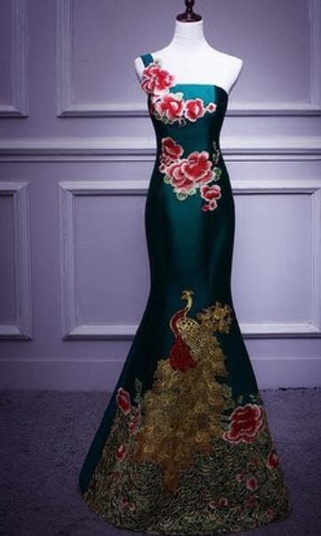 Top Grade Stage Performance Costume Models Stalkshow Green Mermaid Full Dress for Women