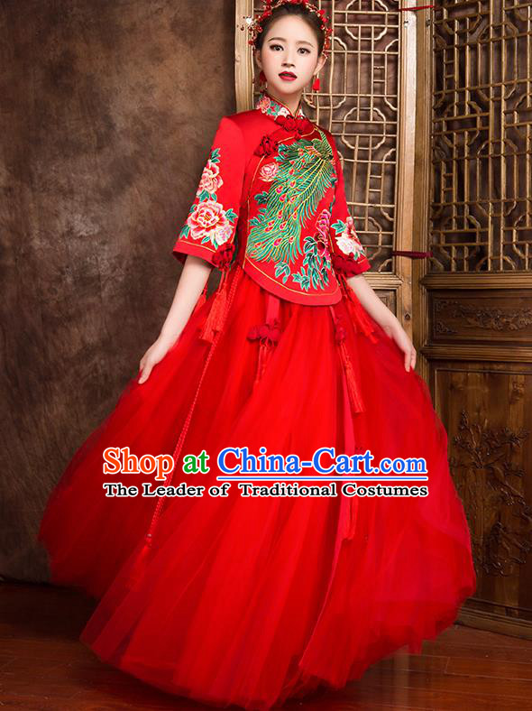 Traditional Chinese Bridal Costumes Ancient Bride Wedding Embroidered Phoenix XiuHe Suit for Women