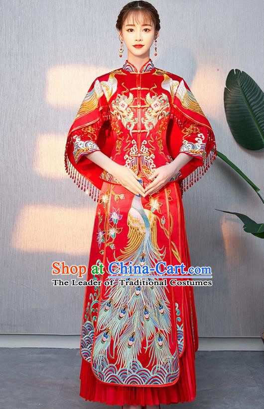 Traditional Chinese Ancient Bottom Drawer Wedding Costumes Embroidered Phoenix Red XiuHe Suit for Women