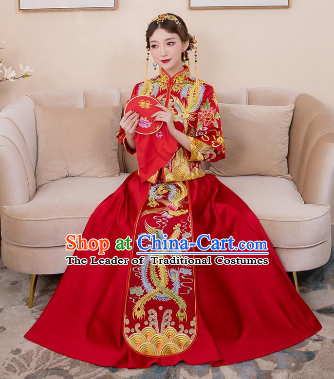 Chinese Ancient Bride Formal Dresses Wedding Costume Embroidered Phoenix Longfenggua XiuHe Suit for Women