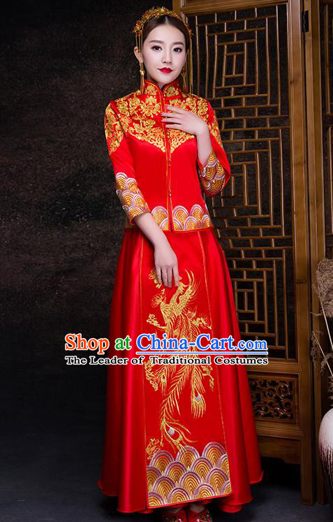 Chinese Traditional Wedding Costume XiuHe Suit Ancient Bride Embroidered Toast Formal Dress for Women