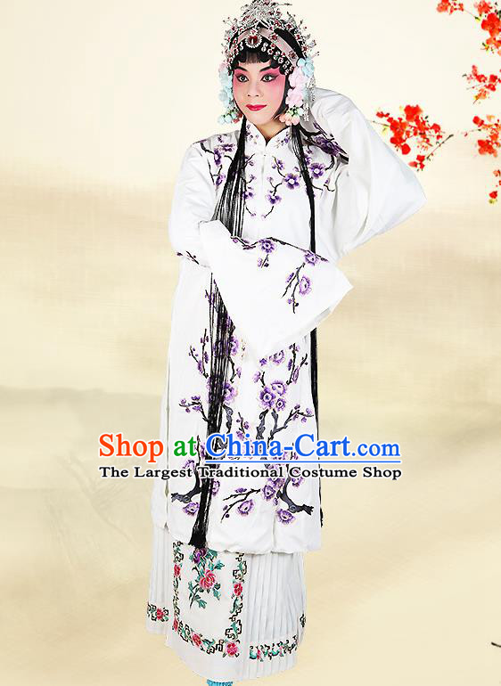 Professional Chinese Beijing Opera Costumes Ancient Huangmei Opera Actress Embroidered White Clothing for Adults