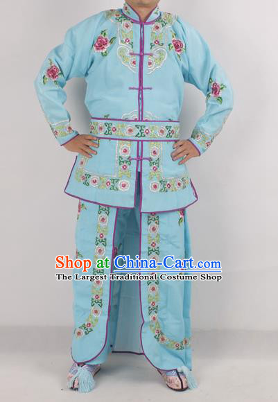 Chinese Peking Opera Female Warrior Blue Costume Ancient Swordswoman Embroidered Clothing for Adults