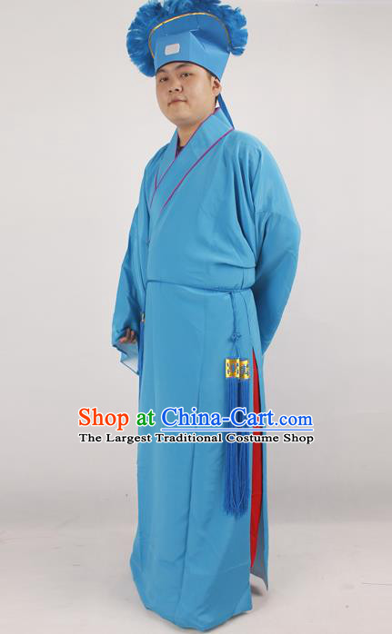 Professional Chinese Peking Opera Niche Costume Beijing Opera Scholar Blue Robe and Hat for Adults