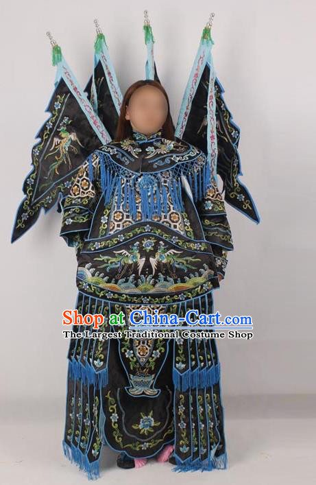 Professional Chinese Peking Opera Female General Mu Guiying Embroidered Black Costumes for Adults