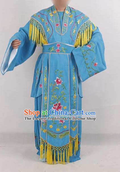 Professional Chinese Peking Opera Diva Costumes Ancient Fairy Embroidered Blue Dress for Adults