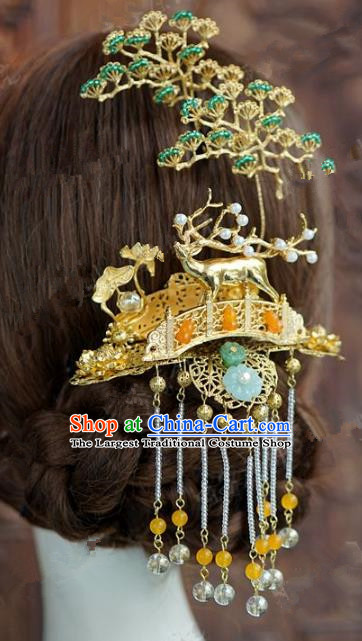 Chinese Handmade Ancient Hair Accessories Ancient Hanfu Pineburst Deer Tassel Hairpins for Women