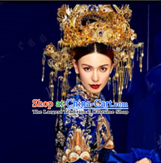 Chinese Handmade Ancient Bride Phoenix Coronet Wedding Headdress Hairpins Complete Set for Women