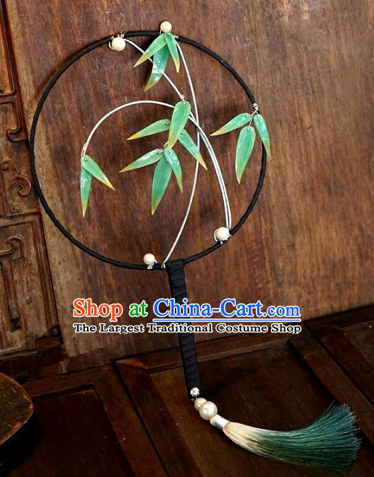 Top Grade Chinese Handmade Palace Fans Ancient Bamboo Leaf Round Fans for Women