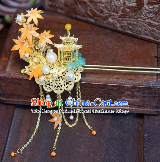 Chinese Handmade Ancient Hair Accessories Ancient Hanfu Hair Clip Maple Leaf Hairpins for Women