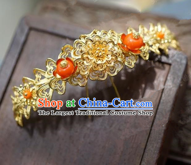 Chinese Handmade Ancient Hair Accessories Ancient Hanfu Golden Hair Clip Hairpins for Women