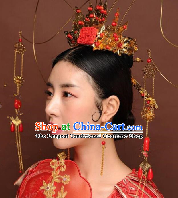 Chinese Ancient Handmade Tassel Phoenix Coronet Hanfu Hairpins Wedding Hair Accessories for Women