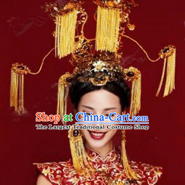 Chinese Ancient Handmade Deluxe Phoenix Coronet Hanfu Hairpins Wedding Hair Accessories for Women