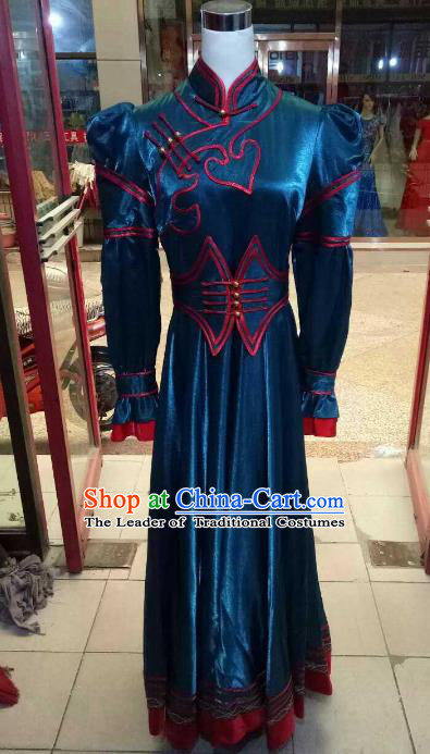 Chinese Traditional Mongolian Costume China Mongol Nationality Folk Dance Peacock Green Dress for Women