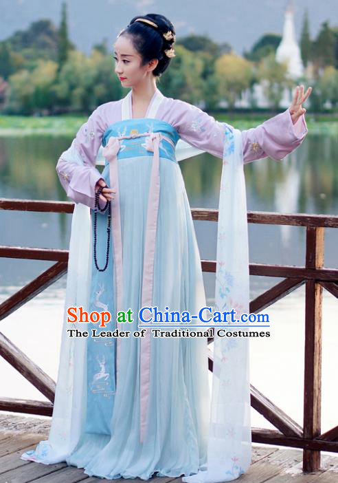 Traditional Chinese Ancient Court Maid Embroidered Costume Tang Dynasty Las Meninas Dance Hanfu Dress for Women