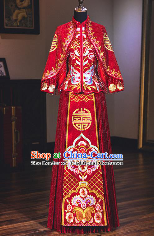 Chinese Traditional Wedding Delicate Embroidered Bottom Drawer Ancient Bride Xiuhe Suit Costume for Women