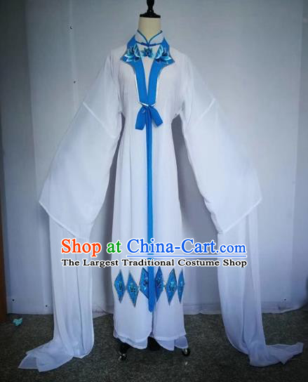 Chinese Traditional Peking Opera Actress White Dress Beijing Opera Buddhist Nun Embroidered Costumes for Adults