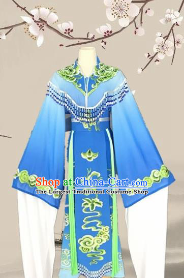 Chinese Traditional Beijing Opera Actress Blue Clothing Ancient Princess Costume for Adults