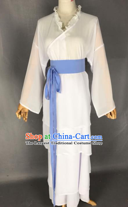 Chinese Ancient Young Lady White Costume Traditional Beijing Opera Diva Dress for Adults