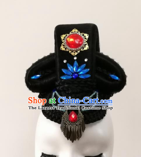 Chinese Traditional Folk Dance Hair Accessories Classical Dance Wig and Headwear for Women