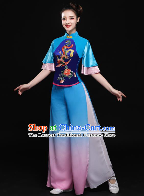 Chinese Traditional Classical Dance Blue Clothing Folk Dance Yangko Costume for Women